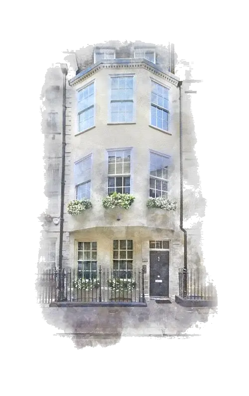 Watercolour illustration of 10 Buckingham Street